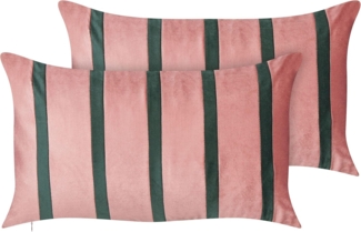 Kissen 2er Set Streifenmuster CRODYLINE Samtstoff 35 x 60 cm Rosa