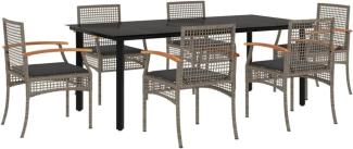 7-tlg. Garten-Essgruppe mit Kissen Grau Poly Rattan