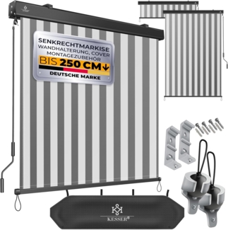 KESSER® Senkrechtmarkise Außenrollo Handkurbelmechanismus Balkonrollo Sonnen & Sichtschutz Beschattung Sonnenschutz Außen Rollo mit Kurbel Markisenkasten Balkon & Terrasse Inkl. Montageset & Abdeckung Grau / Weiß, 140 x 250cm