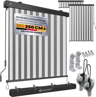 KESSER® Senkrechtmarkise Außenrollo Handkurbelmechanismus Balkonrollo Sonnen & Sichtschutz Beschattung Sonnenschutz Außen Rollo mit Kurbel Markisenkasten Balkon & Terrasse Inkl. Montageset & Abdeckung Grau / Weiß, 140 x 250cm