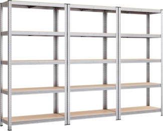 SONGMICS Schwerlastregal, Kellerregal, Lagerregal, 40 x 270 x 180 cm, Regal mit Stahlgestell, bis 875 kg belastbar, 5 verstellbare Ablagen, silbern GLR040E03