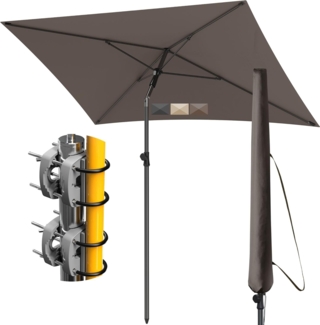 4smile Sonnenschirm Balkon SunnyShade, Sonnnenschutz Balkon SET 4-in-1, Taupe - UV50+ SunnyEasy Sonnenschirm rechteckig 200x125 cm + 2 x Sonnenschirmhalter Balkongeländer + Sonnenschirmhülle