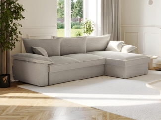 Vente-unique - Ecksofa mit Schlaffunktion + Bettkasten - Ecke rechts - Cord - Hellgrau - GUILLERMO II