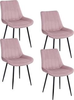 Baroni Home Set mit 4 modernen Stühlen mit Samtbezug und schwarzen Stahlbeinen für Wohnzimmer, Schlafzimmer, Esszimmer, 53 x 86 x 44 cm, Puderrosa
