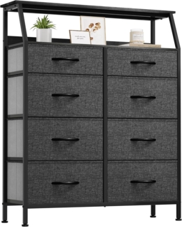 YITAHOME Kommode, Schrank, Aufbewahrungsschrank, 8 Schubladen aus Stoff mit Griffen, Aufbewahrungskommode, Schwarz Grau