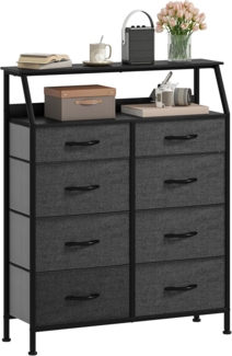 DWVO Kommode mit 8 Stoffschubladen und Griffen, Stabiler Stahlrahmen, Langlebig und Platzsparend für Schlafzimmer und Wohnzimmer,Schwarz Grau