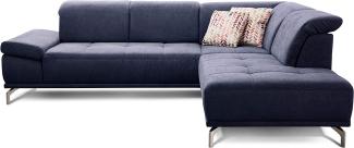 Cavadore Ecksofa Carly mit Federkern, L-Form Sofa mit Kopfteilfunktion und Sitztiefenfunktion im Design, 273 x 81 x 234, Webstoff blau