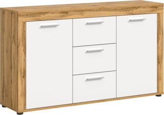 xonox. home Wohnen Jam X8BK6T01 Sideboard Schrank Lowboard Wohnzimmerschrank in Wotan Eiche Melamin und weiß Melamin, ca. B/H/T: 125 x 80 x 35 cm