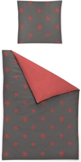 Irisette Biber Bettwäsche Dublin Sterne rot | 135x200 cm + 80x80 cm
