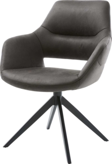 Drehstuhl Yago-Flex mit Armlehnen Mikrofaser Anthrazit Vintage Kreuzgestell breit schwarz 360° drehbar Wippfunktion Taschenfederkern