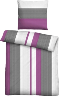 Traumhaft schlafen - Castell - Markenbettwäsche Thermo-Fleece Bettwäsche 0360459 STREIFEN, brombeer, 1x 135x200 cm + 1x 80x80 cm