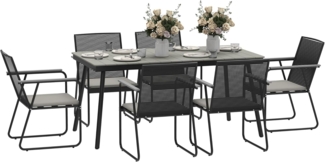Outsunny Garten-Essgruppe für 6 Personen, mit Tisch, 6 Stühle, (7-teilig Sitzgruppe, 7-tlg, Gartenmöbel-Set), für Terrasse, Balkon, Esszimmer, Grau