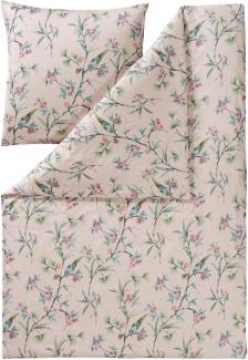 Estella Mako Jersey Bettwäsche 135x200 Kaya Vögel Zweige puder grün 6962-202
