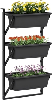 Outsunny Pflanzkübel 3er Set, mit Löcher, 56x42 cm, eckig, aus Kunststoff (Pflanztöpfe, 3 St, Blumentopf), für Tomaten und Blumen, für Garten Balkon, Dunkelgrau