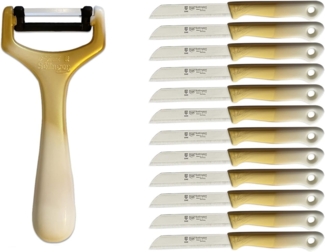SMI Schälmesser SMI 12-tlg Solingen Schälmesser Sparschäler Gemüsemesser Obstmesser, Küchenmesser Wellenschliff - Gold-Weiß
