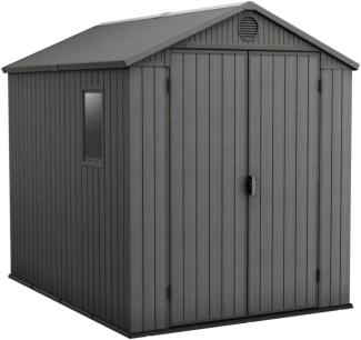 Keter Gerätehaus Darwin 6x8, Grau, Außenmaße 190 x 244 x 221 cm, wartungsfrei, wetterfest, wasserdicht, mit Unterboden