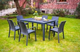 Dmora - Tisch im Freien Giove, rechteckiger GartenRegal, Mehrzweck-Gartentisch in Rattan-Optik, 100% Made in Italy, 150x90h74 cm, Anthrazit