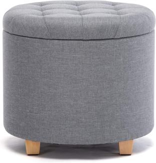 HNNHOME Sitzhocker mit Stauraum, Sitz rund mit Deckel, Sitztruhe, Fußbank Truhen Aufbewahrungsbox, Leinen, 44 L, 45 x 45 x 41 cm, Hellgrau