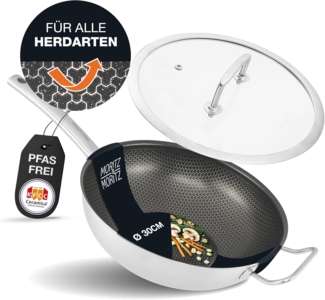 Moritz & Moritz Wok Wokpfanne 30cm mit Deckel, Edelstahl (Set), Antihaft