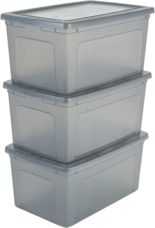 Iris Ohyama Vielseitige Aufbewahrungsboxen, 50L, 3er-Set, Grau, Deckel leicht schließbar, Stapelbar, Plastik, Für Schrank, Regale, Klassenzimmer, Organisation, Spielzeug, Kunstbedarf, Schuhe, MCB-50
