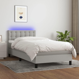 vidaXL Boxspringbett mit Matratze & LED Hellgrau 90x190 cm Stoff 3133437