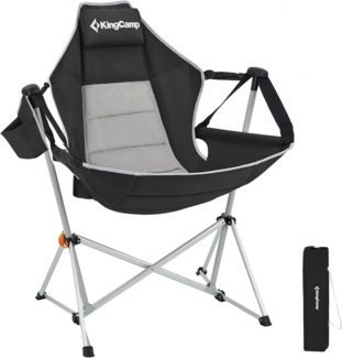 KingCamp Hängematte, Campingstuhl, Schaukelstuhl, Liegestuhl für Hinterhof, Rasen, Strand, Camping, Outdoor, Indoor, Erwachsene, tragbar, Liege, mit Tragetasche, Getränkehalter (Schwarz/Grau)
