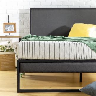 ZINUS Christina 36 cm Gepolsterter Bettrahmen Plattformbett | Kopfteil | Lattenrost aus Holz | Einfache Montage | 180 x 200 cm | Grau