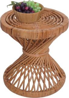 Beistelltisch HWC-M31, Blumentisch Rattantisch Kaffeetisch, rund 43x38x38cm, Kubu-Rattan natur