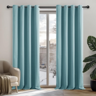 Deconovo Verdunkelungsvorhang Kälteschutz Gardinen Schlafzimmer Kälteschutzvorhang Blickdicht, 138x117 cm(HöhexBreite), Himmelblau, 2er Set