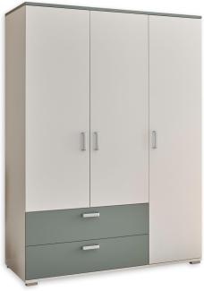 MITOS Babyzimmer Kleiderschrank in Weiß/Salbei - Vielseitiger Drehtürenschrank mit viel Stauraum - 150 x 203 x 58 cm (B/H/T)