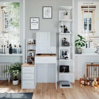 Vicco Schminktisch Frisiertisch Kosmetiktisch Conrada Weiß Sonoma Schminkspiegel 80x132 modern Schlafzimmerkommode Schminkkommode Schublade Spiegelschrank Frisierkommode Make-Up-Tisch