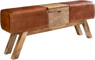 Design Turnbock Springbock Sitzbank Braun Aufbewahrungsfach, 120 x 29 x 53 cm