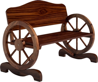 Outsunny Bank mit Rücken- und Armlehnen, im Rädernform (Gartenbank aus Holz, 1-St, 2-Sitzer Sitzbank), 240kg belastbar, für Balkon Terrasse, Garten, 110 x 55 x 80 cm
