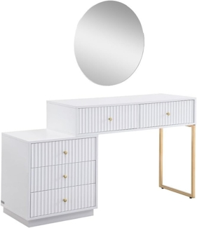 Vente-unique - Schminktisch mit Spiegel - 5 Schubladen - Weiß/Gold - PEROLIA