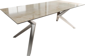 Esstisch Edge 200x100 Keramik Laminam® Onice Oro ?Zenthara kantig Edelstahl