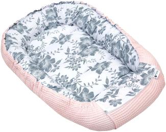 Medi Partners Babynest Kuschelnest Babynestchen 100% Baumwolle Waffle Nestchen Reisebett für Babys Säuglinge 100x60x15cm Sicherer Verschluss (Berry mit rosa Waffle)