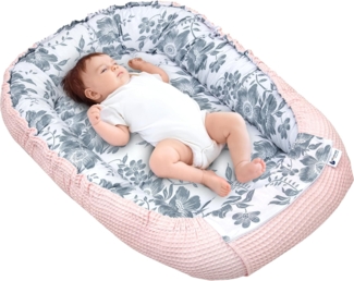 Medi Partners Babynest Kuschelnest Babynestchen 100% Baumwolle Waffle Nestchen Reisebett für Babys Säuglinge 100 x 60 x 15 cm Sicherer Verschluss (Berry mit rosa Waffle)