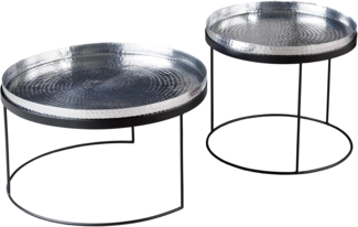 riess-ambiente Couchtisch ELEMENTS Ø60cm silber / schwarz (Set, 2-St), Wohnzimmer · Metall · rund · abnehmbare Platte · Hammerschlag Design