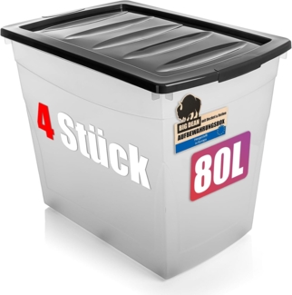BigDean 4x80 L Aufbewahrungsbox mit Deckel und Rollen groß Budget Line Plastikbox mit Deckel XXL