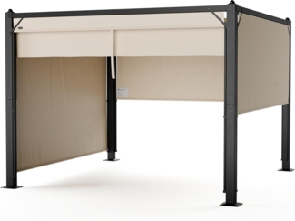 Blumfeldt Pantheon Cortina Pavillon 3x3 m – Aluminiumrahmen, Verstellbares Dach & Seitenrollos, Wetterfest & Stabil, Beige/Schwarz