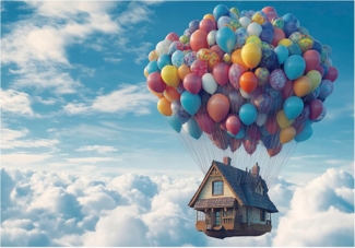 Wallarena Fototapete Kinderzimmer Zuhause Luftballons Kinder Vlies Tapete Wandtapete, Glatt Vlies Washable, Zuhause, Luftballons, Himmel, Wolken, (Packung, 7 St, Vlies Fototapete), Vliestapete bunt blau Kinderzimmer Tapete + Kleister Motivtapete