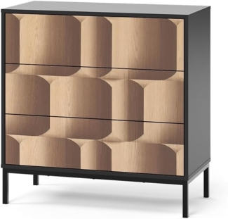 Vicco Kommode Schwarz/Eiche 80x81.2 cm mit 3 Schubladen, Eliza