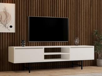 Hanah Home Modern White TV Unit, 180 cm | 100% Melamine Coated Particle Board, 18 mm Thick | Sleek Design for Living Room & Entertainment Spaces