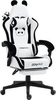 Dowinx Gaming Stuhl - Süße Panda Edition - Ergonomischer Computerstuhl mit Hoher Rückenlehne und Lendenwirbelstütze, PU-Leder, Fußstütze, Panda