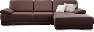 CAVADORE Ecksofa Corianne mit Schlaffunktion / Bettsofa in L-Form im modernen Design, inkl. Armteilverstellung und Longchair / 282 x 80 x 162 / Kunstleder, braun