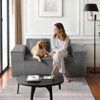 VEVOR Loveseat-Sofa Couch mit Zwei Sitzen (160 cm breit), modernes kleines Cord-Sofa mit Taschenfedern & weichem Kissen für Schlafzimmer Büro Wohnung, kein Zusammenbau erforderlich, grau