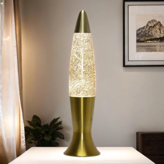 Licht-Erlebnisse Lavalampe ROXY, Warmweiß, Tischleuchte Glitter 40 cm G9 in Gold Retro Tischlampe