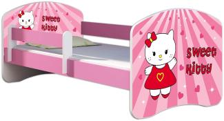 Kinderbett Jugendbett mit einer Schublade und Matratze Rausfallschutz Rosa 70x140 80x160 80x180 ACMA II (15 Sweet Kitty, 70x140 cm)