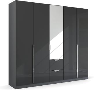 Kleiderschrank Drehtürenschrank Glamour | 5-türig | mit Spiegeltüren & Schubkästen | effektgrau Hochglanz / grau metallic | 226x210