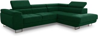 Ecksofa Caris mit Schlaffunktion und einstellbare Kopfstützen, Wohnlandschaft, Couchgarnitur, Bettkasten, Sofagarnitur, Couch, Sofa (Grün (Kronos 19), Ecksofa Rechts)